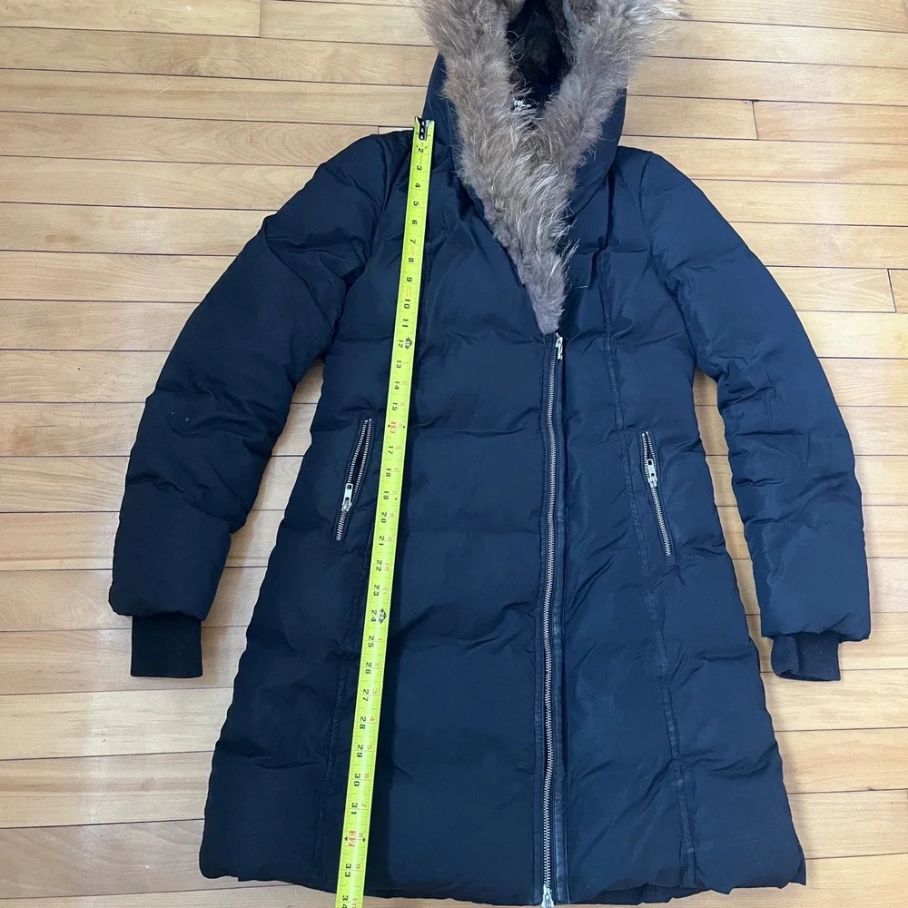 Mackage Montreal Black Down Puffer Parka Fur Trim Hood Coat Womens Large - Picture 8 of 10
